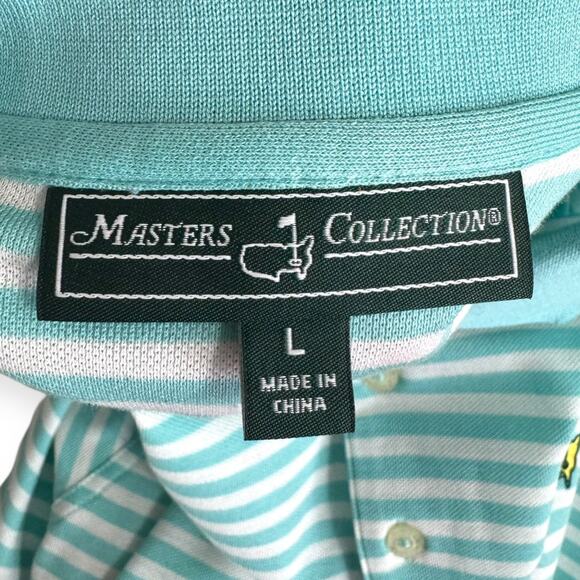 Masters Collection Pima Cotton Teal and White Striped Embroidered Polo Men's L - Picture 8 of 9